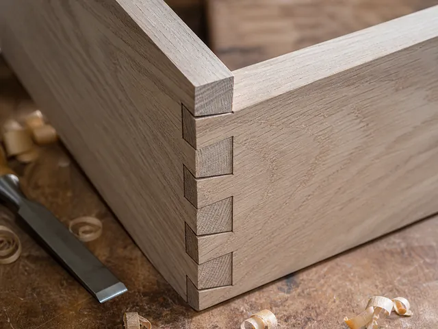 Detail přesného truhlářského spoje v masivním dřevě